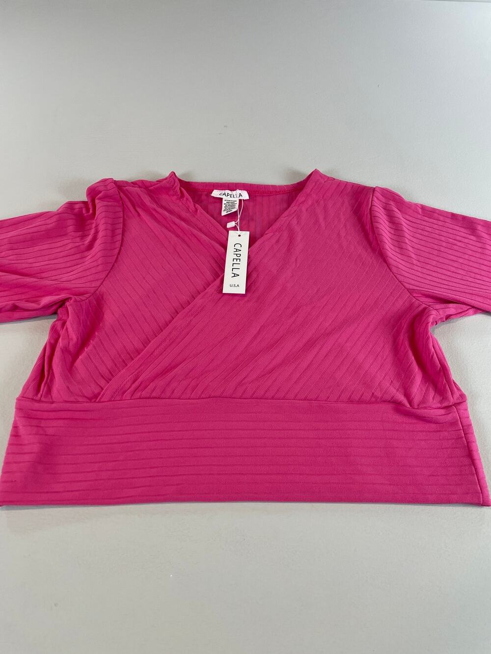 Capella Pink Long‑Sleeve V Neck Crop Top Womens Size 2XL New With Tag